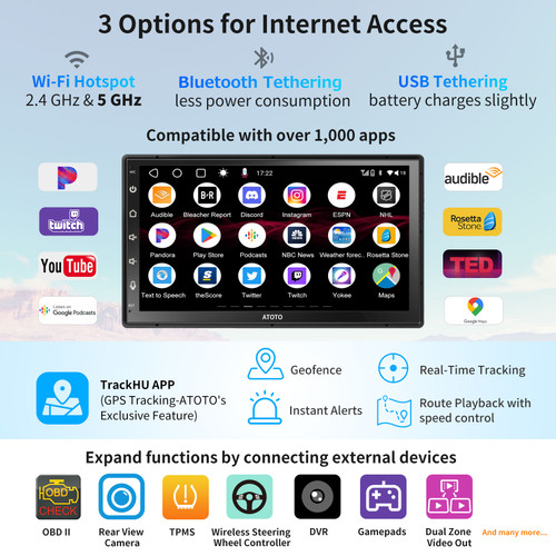 Atoto A6 PF 7" QLED Touchscreen Double-DIN Car Stereo with Wireless Carplay & Android Auto in Dash Video Receiver