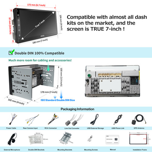 Atoto A6 PF 7" QLED Touchscreen Double-DIN Car Stereo with Wireless Carplay & Android Auto in Dash Video Receiver