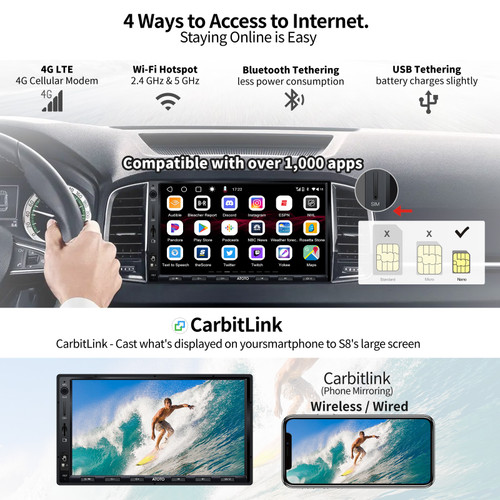 Atoto S8 Ultra 7" Double-Din in-Dash Car Stereo with Navigation and Wireless CarPlay/ Android Auto
