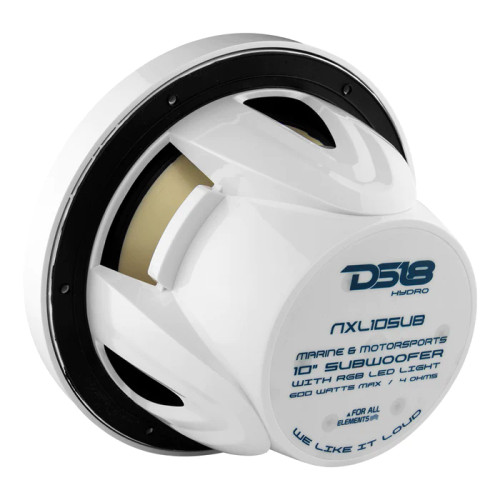 DS18 NXL-10SUB/WH NXL 10" Marine Subwoofer With LED RGB Lights 300W RMS - SVC 4 Ohm (White)