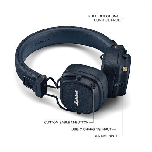 Marshall Major V Wireless On-Ear Bluetooth Headphones - Midnight Blue