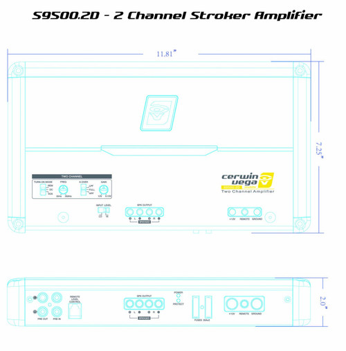 Cerwin Vega S9500.2D Stroker 500W RMS Class-D Digital 2 Channel Amplifier - 250W RMS x 2