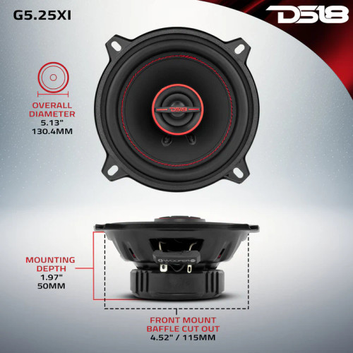 DS18 G5.25XI GEN-X 5.25" 45W RMS 2-Way Coaxial Car Speakers