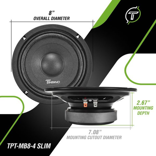 Timpano TPT-MB8-4 SLIM 8″ 230W RMS Shallow Car Audio Midbass Speaker - 4 Ohm