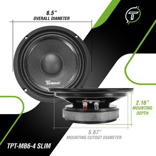 Timpano TPT-MB6-4 SLIM 6.5″ 200W RMS Shallow Car Audio Midbass Speaker - 4 Ohm