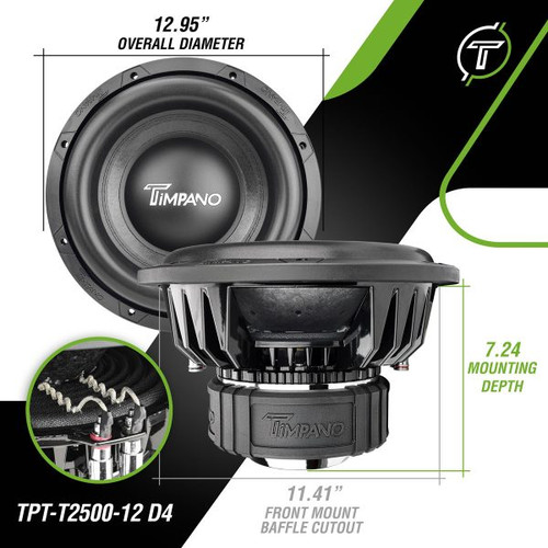 Timpano TPT-T2500-2x12 D4 Dual 12″ 2500W RMS Loaded Ported Subwoofer Enclosure - 1 Ohm
