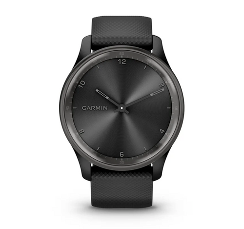 Garmin Vivomove Trend Hybrid Smartwatch - Slate Stainless Steel Bezel with Black Case and Silicone Band