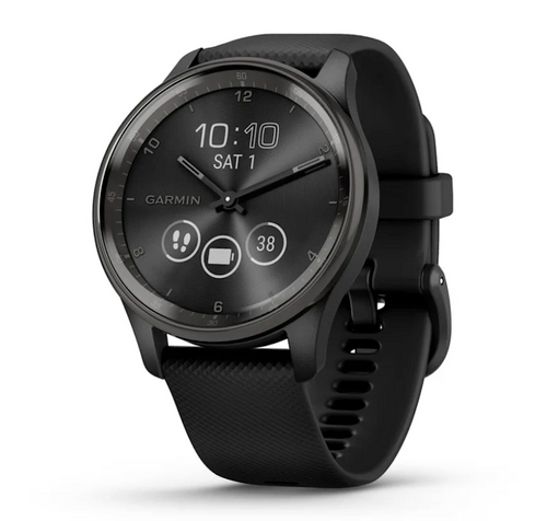 Garmin Vivomove Trend Hybrid Smartwatch - Slate Stainless Steel Bezel with Black Case and Silicone Band