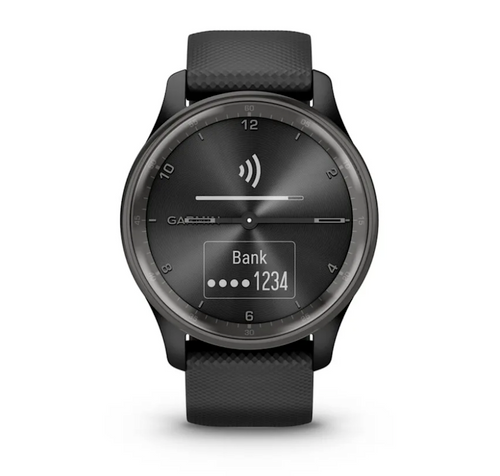 Garmin Vivomove Trend Hybrid Smartwatch - Slate Stainless Steel Bezel with Black Case and Silicone Band