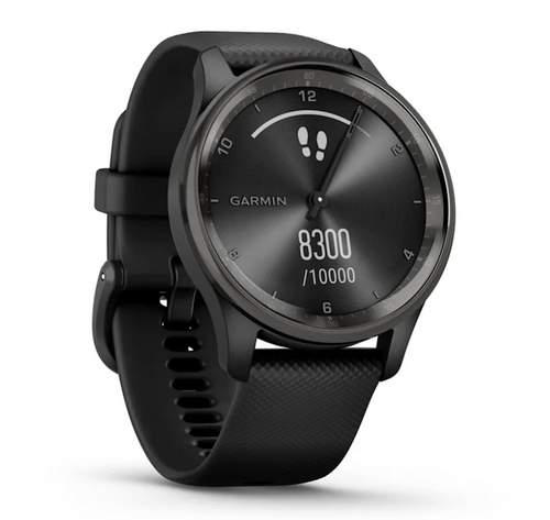 Garmin Vivomove Trend Hybrid Smartwatch - Slate Stainless Steel Bezel with Black Case and Silicone Band