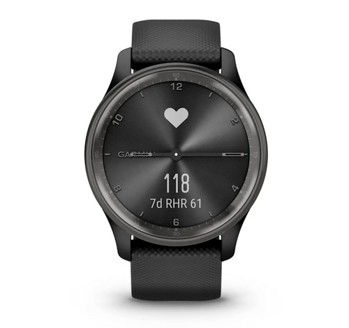Garmin Vivomove Trend Hybrid Smartwatch - Slate Stainless Steel Bezel with Black Case and Silicone Band