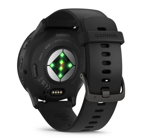 Garmin Venu 3 Fitness and Health Smartwatch - Slate Stainless Steel Bezel with Black Case and Silicone Band