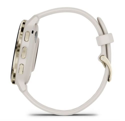 Garmin Venu 3S Smaller Fitness and Health Smartwatch - Soft Gold Stainless Steel Bezel with Ivory Case and Silicone Band
