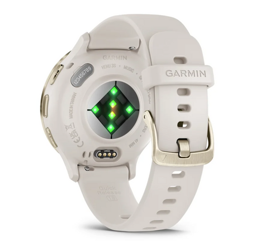 Garmin Venu 3S Smaller Fitness and Health Smartwatch - Soft Gold Stainless Steel Bezel with Ivory Case and Silicone Band