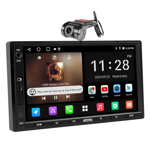 Atoto A5LG2A7T-S02 7" Double DIN Car Stereo with Wireless CarPlay/ Android Auto & Dash Camera Included