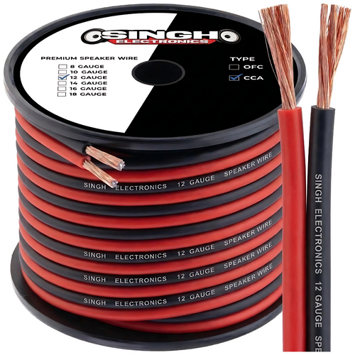 Singh Electronics 12 Gauge CCA Speaker Wire - 300ft Spool (Red/Black)