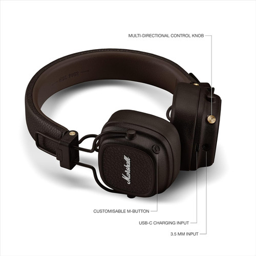 Marshall Major V Wireless On-Ear Bluetooth Headphones - Brown