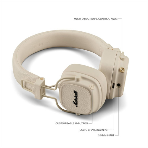 Marshall Major V Wireless On-Ear Bluetooth Headphones - Cream