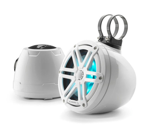 JL Audio M3-650VEX-Gw-S-Gw-i M3 Series 6.5" 60W RMS White Marine Speakers with RGB LED Lighting and White Sport Grille 