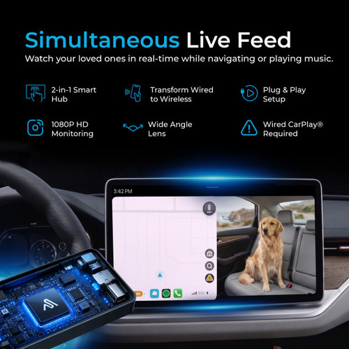 AutoSky AS-BMA-100 SmartView Connect Wireless CarPlay / Android Auto Adapter with HD Baby Monitor
