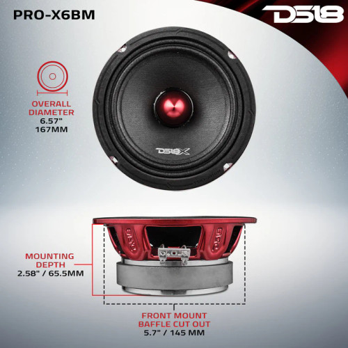DS18 PRO-X6BM PRO-X 6.5” 250W RMS Mid-Range Loudspeaker with Bullet - 8 Ohm