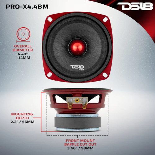 DS18 PRO-X4.4BM 4" 100W RMS Mid-Range Loudspeaker with Bullet - 4 Ohm
