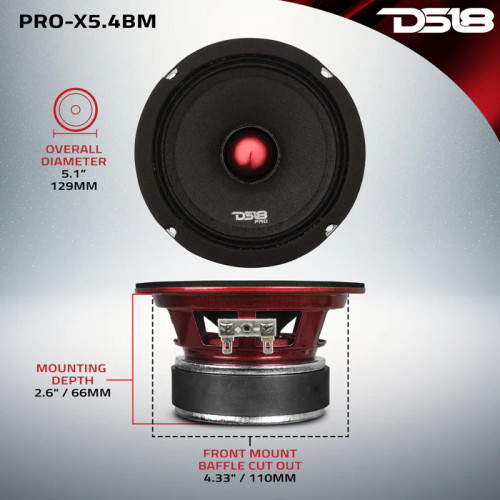 DS18 PRO-X5.4BM PRO-X 5.25" 150W RMS Mid-Range Bullet Loudspeaker - 4 Ohm