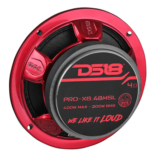 DS18 PRO-X6.4BMSL 6.5" 200W RMS Shallow-Mount Midrange Speaker - 4 Ohm