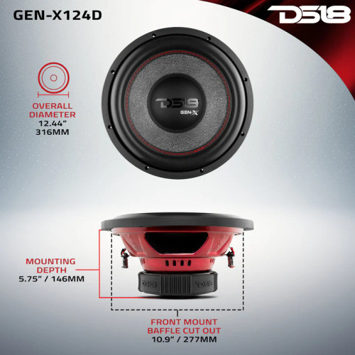 DS18 GEN-X124D GEN-X 12" Subwoofer 450W RMS - Dual 4 Ohm