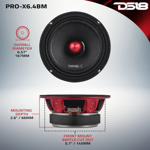 DS18 PRO-X6.4BMPK 6.5" 250W RMS Midrange Speakers with Tweeters Package