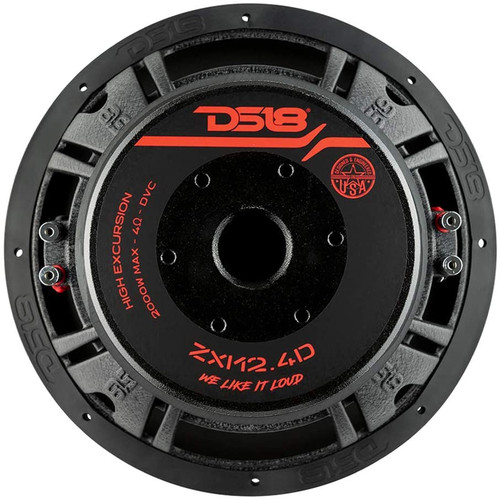 DS18 ZXI12.4D 12" High Excursion Car Subwoofer 1000W Watts RMS - Dual 4 Ohm