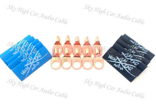 Sky High Car Audio 8 Gauge Copper Ring Terminals with Heat Shrink Tubing - 10 Pack