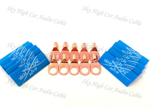 Sky High Car Audio 8 Gauge Copper Ring Terminals with Heat Shrink Tubing - 10 Pack