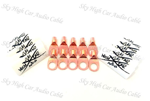 Sky High Car Audio 8 Gauge Copper Ring Terminals with Heat Shrink Tubing - 10 Pack