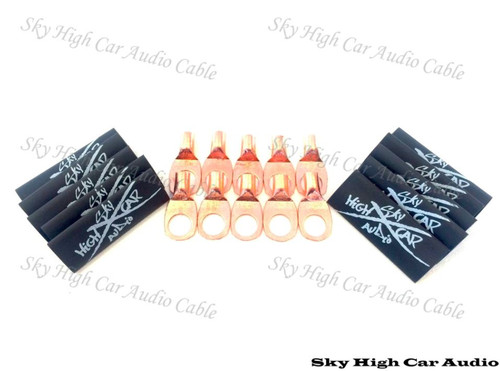 Sky High Car Audio 8 Gauge Copper Ring Terminals with Heat Shrink Tubing - 10 Pack