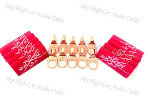 Sky High Car Audio 8 Gauge Copper Ring Terminals with Heat Shrink Tubing - 10 Pack