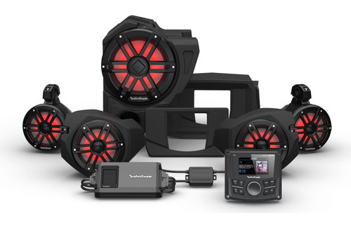 Rockford Fosgate RZR14-STG4 PMX-2 800 Watt Front Color Optix Speaker Subwoofer & Rear Speaker Kit for Select Polaris RZR Models