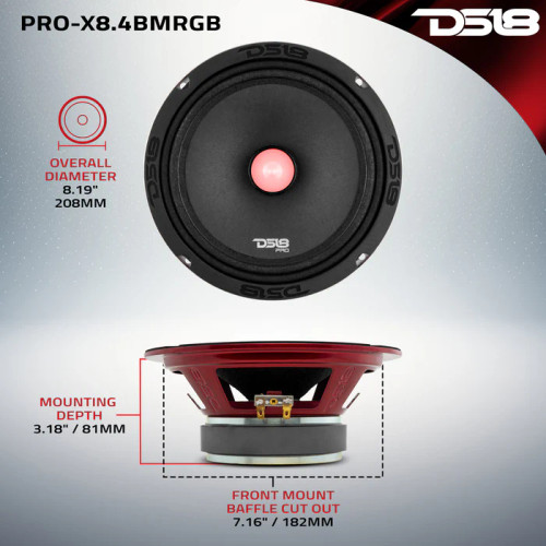 DS18 PRO-X8.4BMRGB 8" Mid-Range Loudspeaker with RGB Light Bullet 275W RMS - 4 Ohm