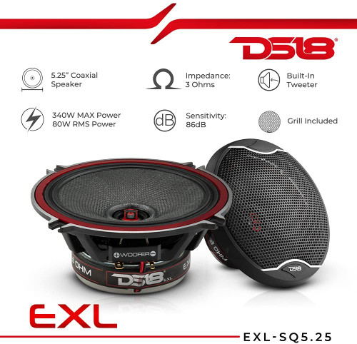 DS18 EXL-SQ5.25 5.25" 2-Way Coaxial Speakers 80 Watts RMS 