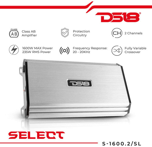 DS18 S-1600.2/SL SELECT Class AB 2-Channel Full Range Amplifier - Silver