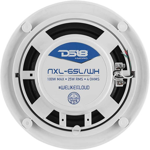 DS18 NXL-6SL/WH 6.5" 25W RMS 2-Way Coaxial Marine Shallow Speaker With LED RGB Lights - White
