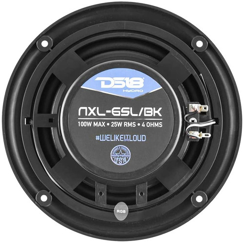 DS18 NXL-6SL/BK 6.5" 25W RMS 2-Way Coaxial Marine Shallow Speaker With LED RGB Lights - Black