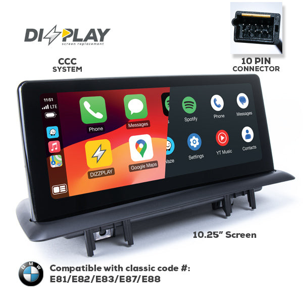 ZZ2DZZ-CCC-1S-E8X-10-UHD 10.25'' DIZZPLAY for Select 2004-2008 BMW 1 Series (E81/E82/E83/E87/E88) with CCC System
