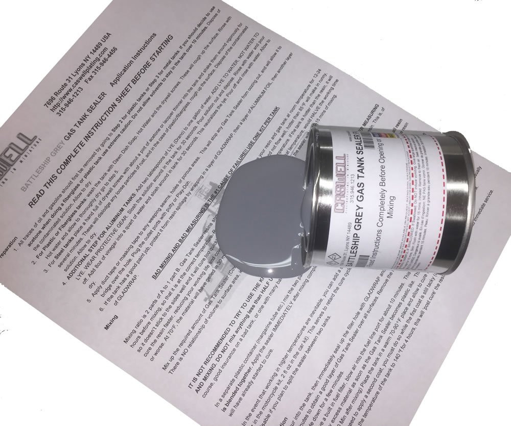 Motorcycle Body & Frame Caswell Epoxy Gas Tank Sealer Mini Kit Up to 3 Gal Motorcycle Gas Tanks