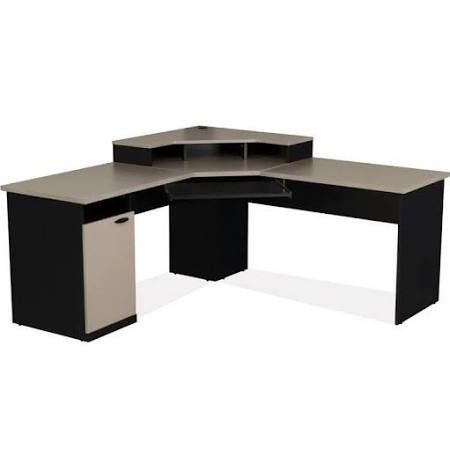 Bestar Hampton Corner Workstation Desk, Sand Granite/Charcoal
