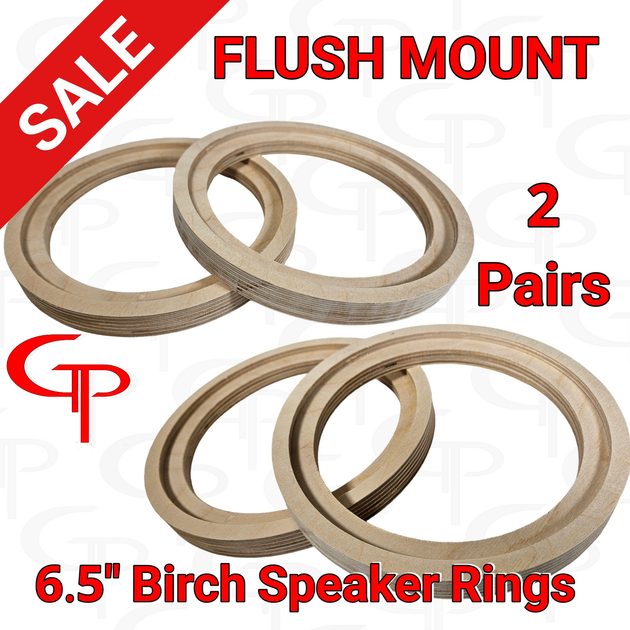 2 Pairs GP 6.5" Flush Mount Birch Speaker Rings 