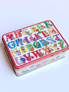 VINTAGE ALPHABET STORAGE / STASH BOX TIN