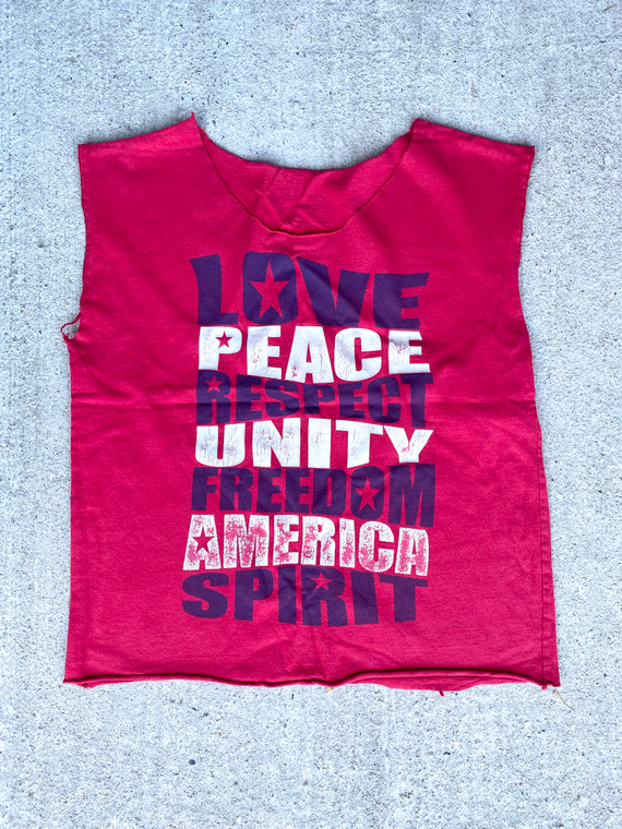 VINATAGE 90S AMERICAN SPIRIT PEACE & UNITY GRAPHIC MUSCLE TANK
