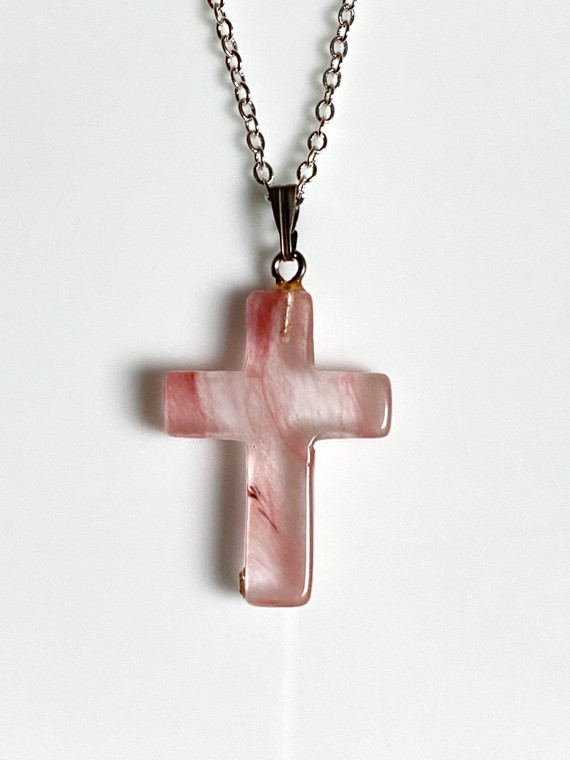 PINK RESIN CROSS NECKLACE