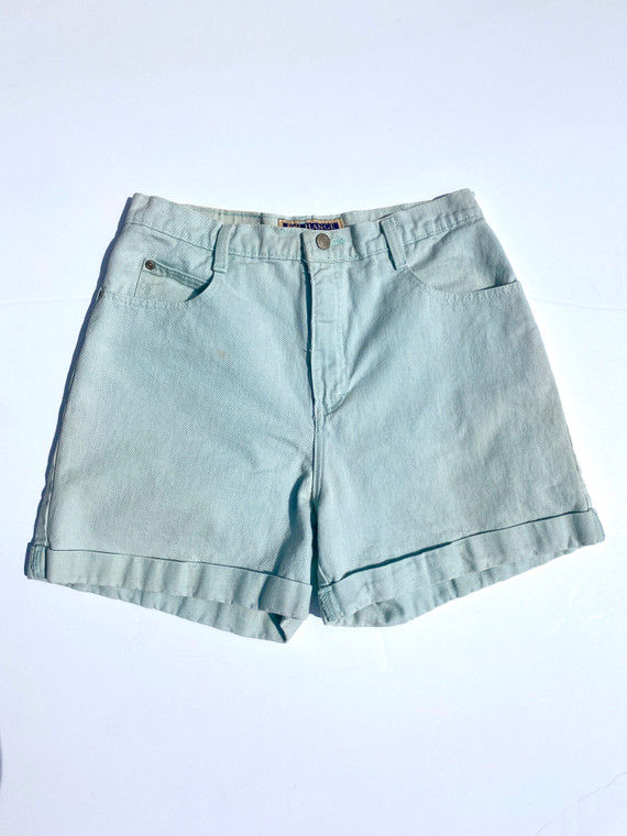 mint green denim shorts
